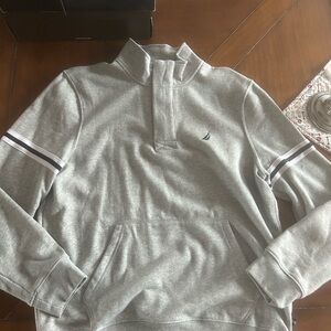 Nautica Gray Quarter-Zip Pullover with Stripes